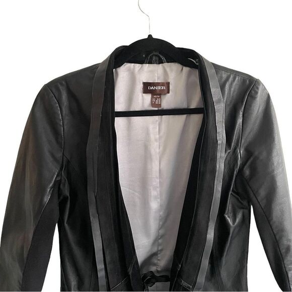 DANIER leather open front blazer jacket suede shawl collar black XS - Picture 5 of 15